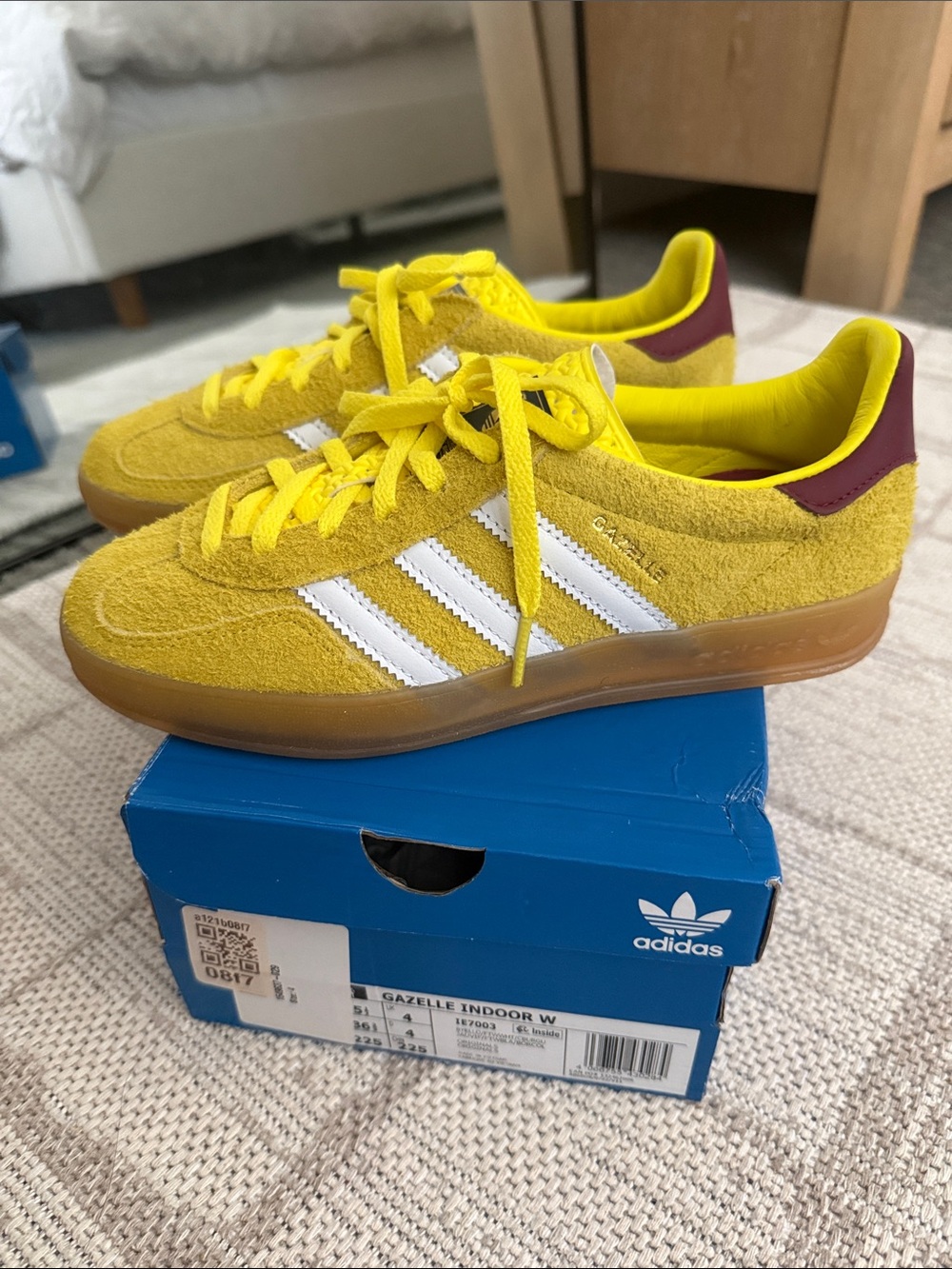adidas Yellow Suede Gazelle Indoor Sneakers with White Stripes